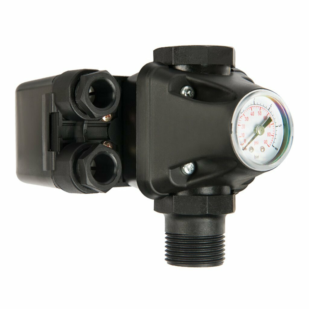 Реле давления для насоса Unipump РМ/5-3W 1 дюйм с манометром и тройником, 1-5 атм, 10 А, 220 В для систем водоснабжения