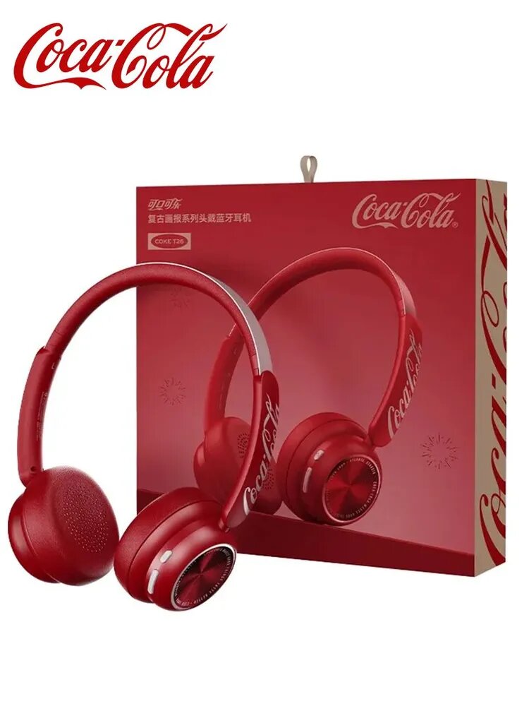 Coca-Cola Наушники с микрофоном, Bluetooth, USB Type-C, 3.5 мм x2, красный