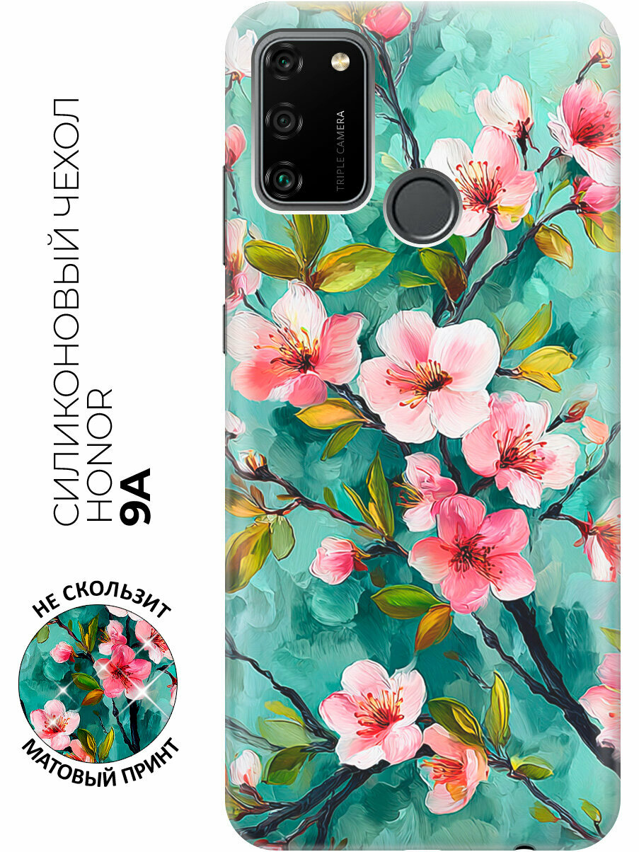 Силиконовый чехол на Honor 9A с принтом "Мятный сад сакуры"