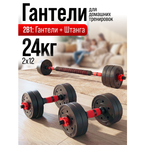 Гантели разборные ТИТАН для фитнеса + штанга спортивная 2 шт. по 12 кг