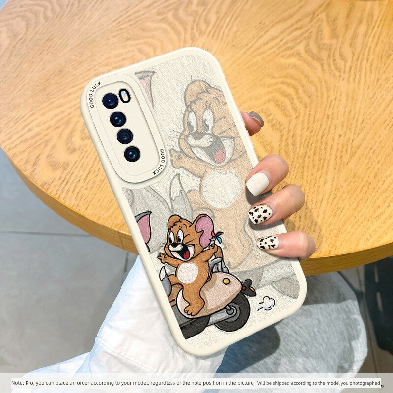 Чехол для Huawei nova 7 SE из силикона с полной защитой, антиударный, молочный оттенок с парным рисунком Джерри и Тома