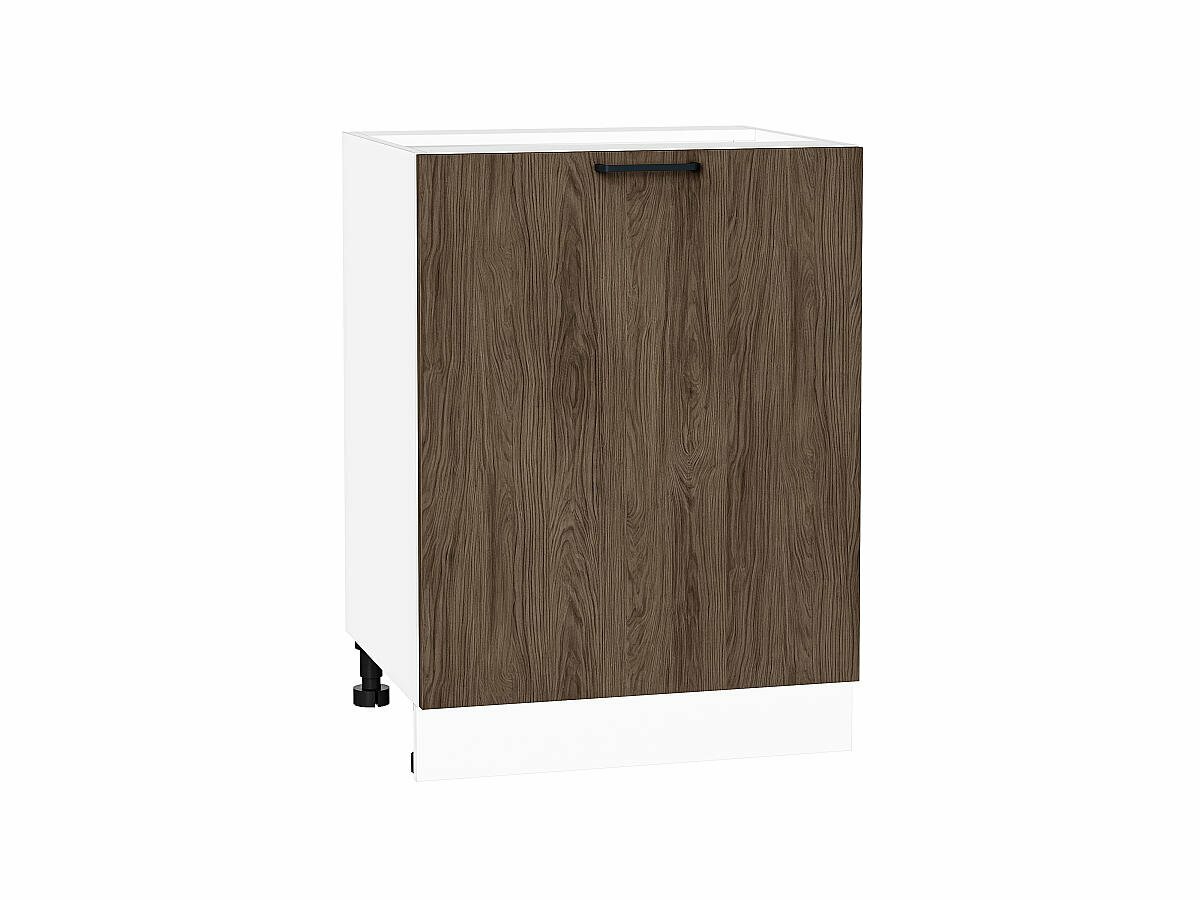 Шкаф нижний с 1-ой дверцей Флэт, цвет фасада Brown Casella Oak 2S, цвет каркаса Белый, 816*600*478 (В*Ш*Г) мм