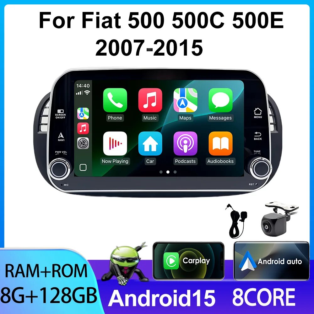 Мультимедийный экран Android Auto, стерео GPS-навигация для FIAT 500 Abarth 2007-2015, комплект обновления автомобиля с поддержкой камеры заднего вида