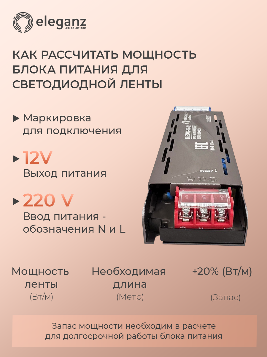 Блок питания для светодиодной ленты 12V "Eleganz 150W", IP44 1шт. — фото 1
