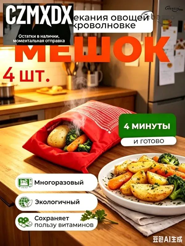 Пакет, мешок для приготовления, 0.25м х 20 см, 4 шт