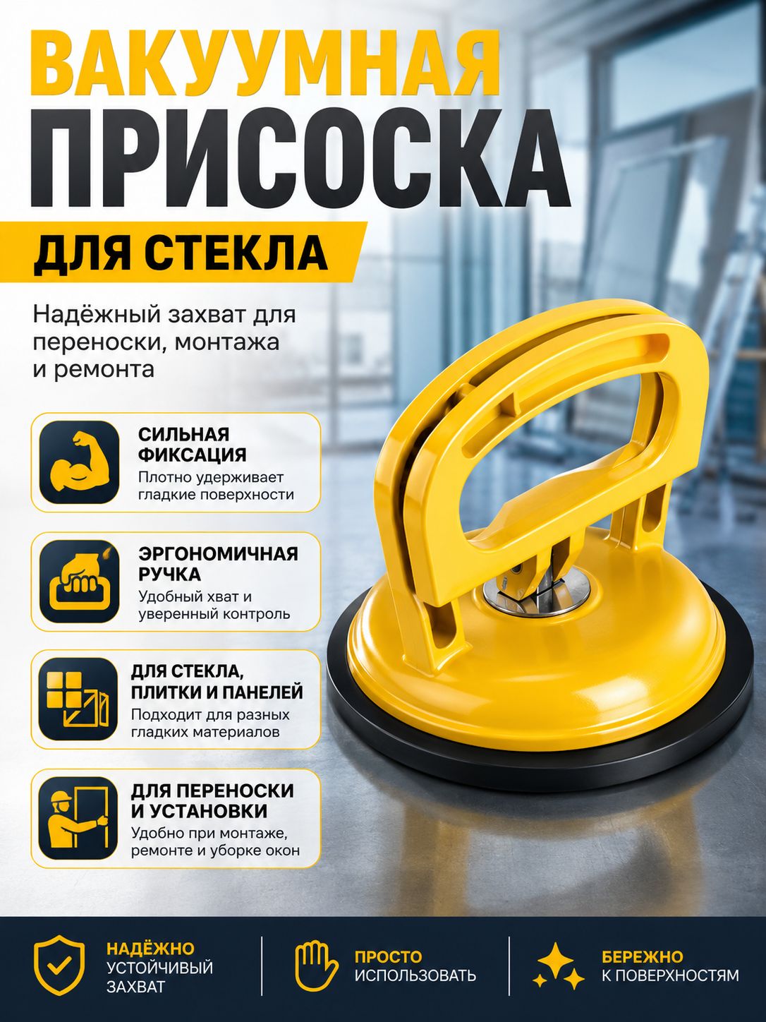 Присоска вакуумная для удаления вмятин, для стёкол.