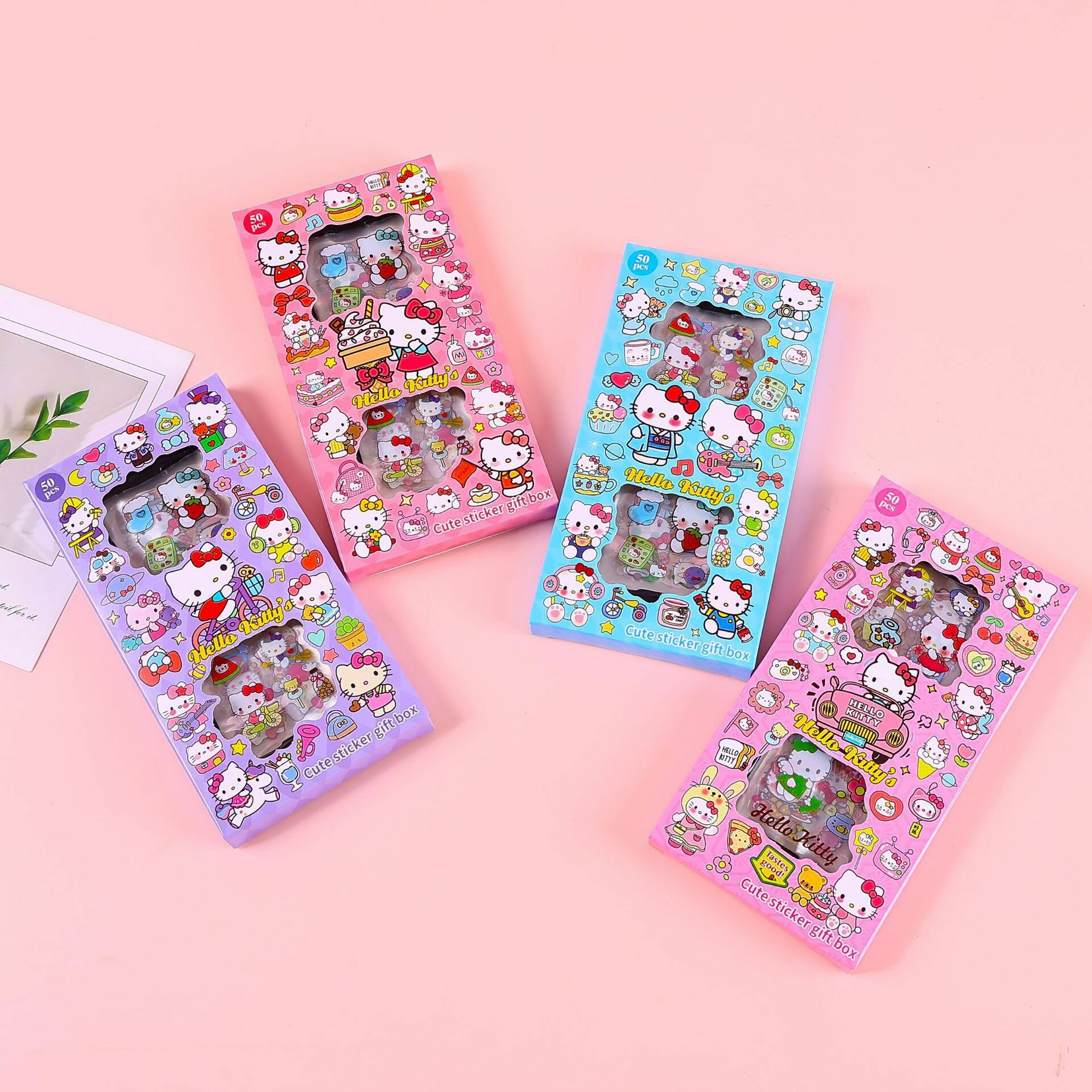 50 шт. Наклеек Hello Kitty в подарочной коробке, милые мультяшные наклейки для дневника и скрапбукинга (случайный набор)
