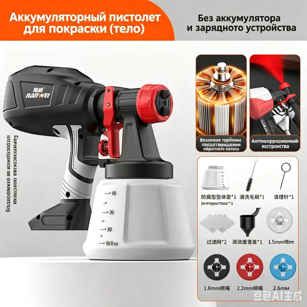 Аккумуляторный краскопульт Nanwei 21В (только корпус, без батареи и зарядки), ручной распылитель для краски и дезинфекции