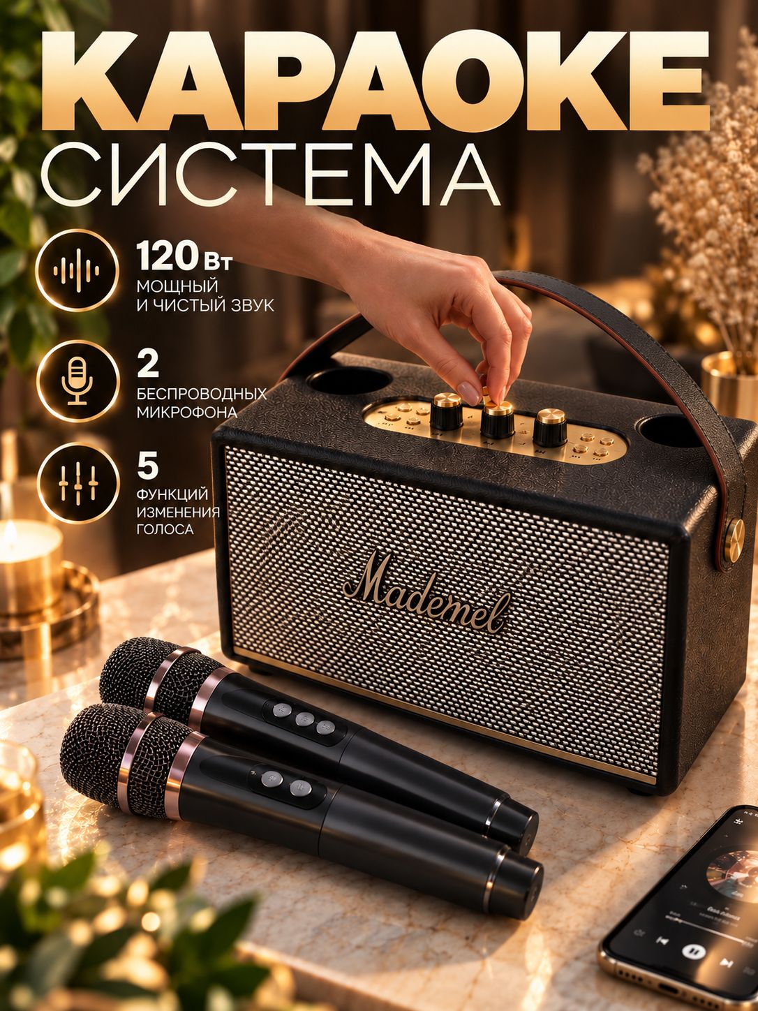 Караоке аудиосистема ZAXERY с двумя микрофонами