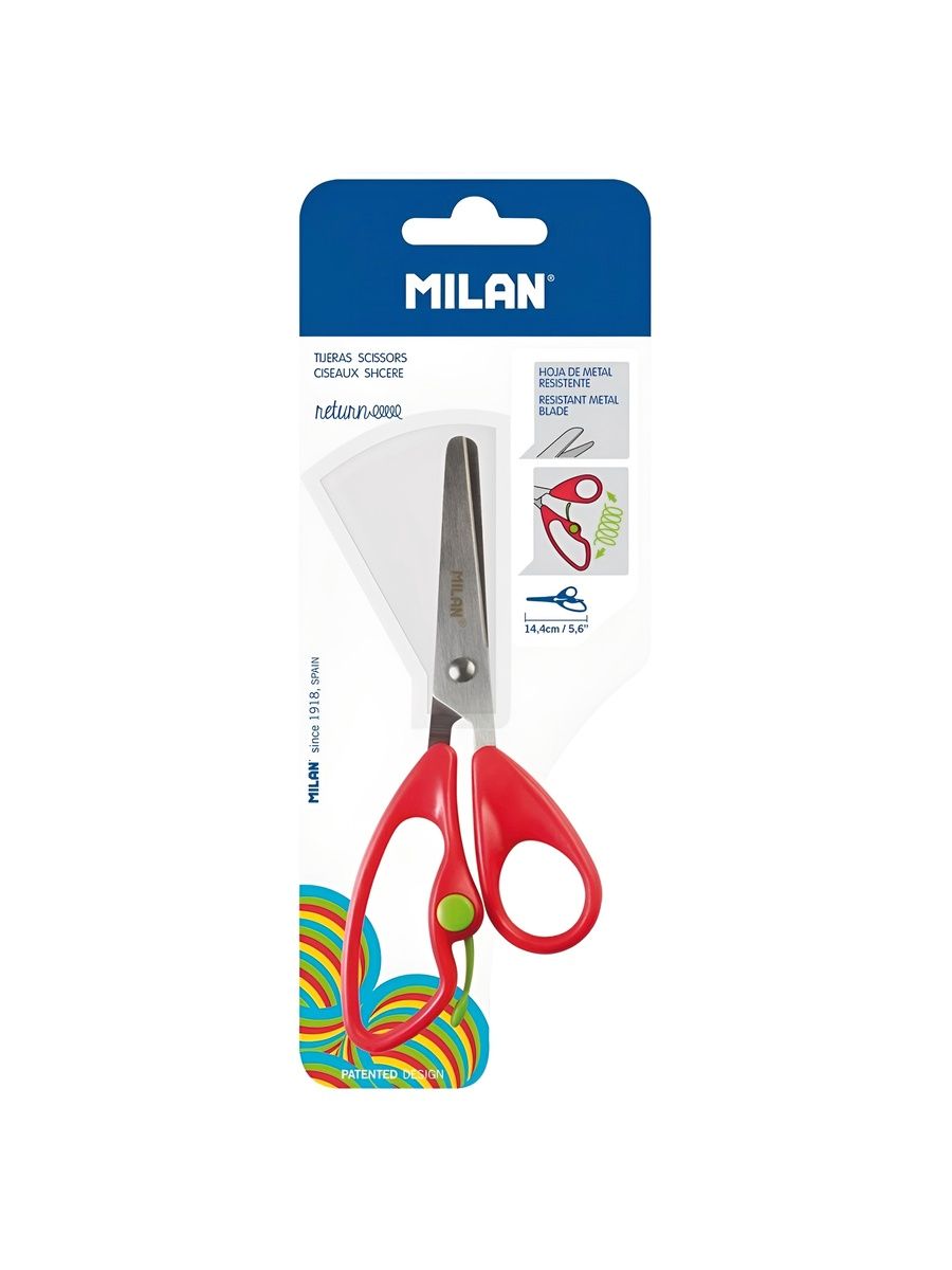 Ножницы канцелярские MILAN "BWM10019", детские, сталь, 14 см, с закругленными кончиками