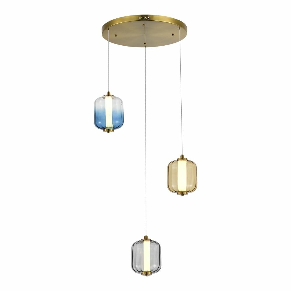 SL1193.303.03 Светильник подвесной ST-Luce Латунь/Янтарный, Дымчатый, Голубой LED 3*11,2W 3000K.