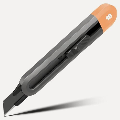 Изображение товара Технический строительный нож "Home Series Gray" Deli HT4018C (черное лезвие 18мм, эксклюзивный дизайн, софттач пластик)