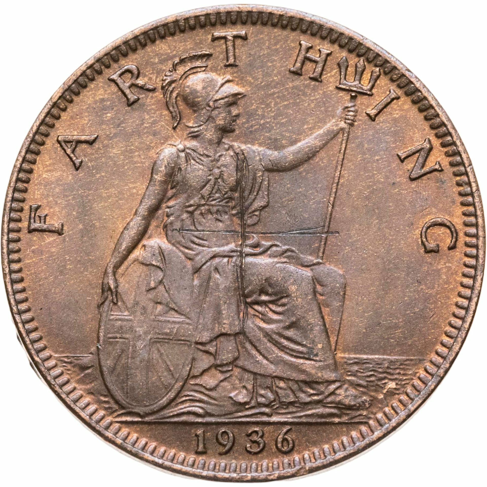 Великобритания 1 фартинг farthing 1936, Бронза, в сохранности VF-XF