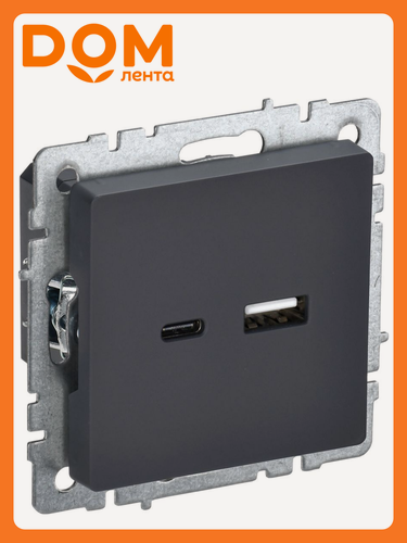Изображение товара Розетка IEK BRITE РЮ11-1-БрГ, USB A+C, 18 Вт, IP20, пластик, серая