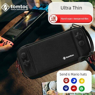 Tomtoc узкий чехол для Nintendo Switch OLED - Черный 2-го поколения с закаленным стеклом и 6 накладками