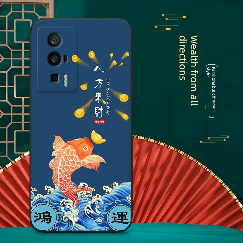 Чехол для Redmi K60 из мягкого силикона с полной защитой, черный, китайский стиль для мобильного телефона