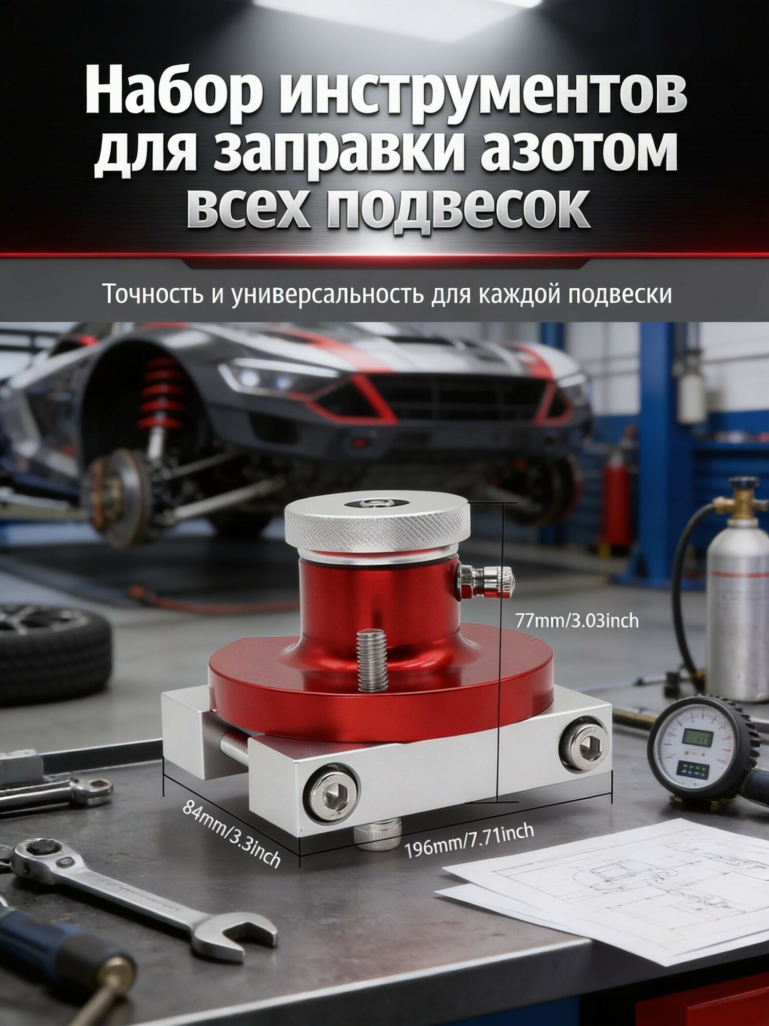 Набор для заправки азотом амортизаторов и проверки давления, портативный инструмент из алюминиевого сплава, красный