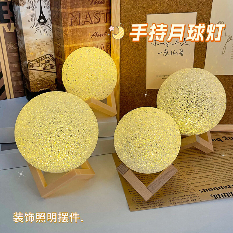 Ночник-луна с LED теплым светом и пластиковым стендом, 12 см шар, подарочная коробка для спальни
