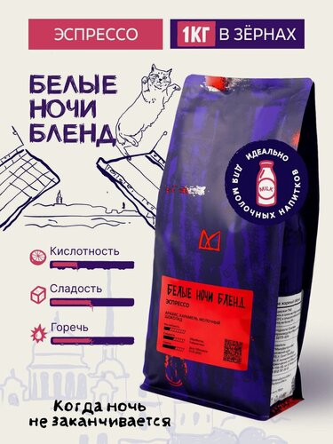 Изображение товара Кофе в зернах Белые ночи бленд 1кг (Энтото), эспрессо обжарка
