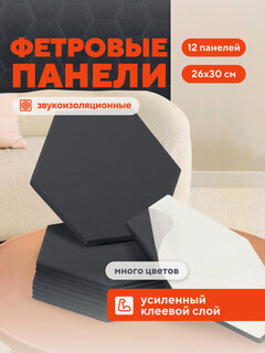 Изображение товара Акустические панели звукоизоляционные самоклеящиеся. Шумоизоляция для стен Hubox, 12 шт. соты, графитовый