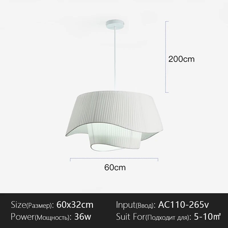 Датский дизайнерский шелковый подвесной свет Living Room Hotel Hall Restaurant Hanglamp Home Decoration LED Lighting Factory Direct Sales-60cm-White
