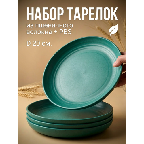 фото Набор тарелок "greenka", пшеничное волокно, диаметр 20 см, цвет зеленый, 4 шт