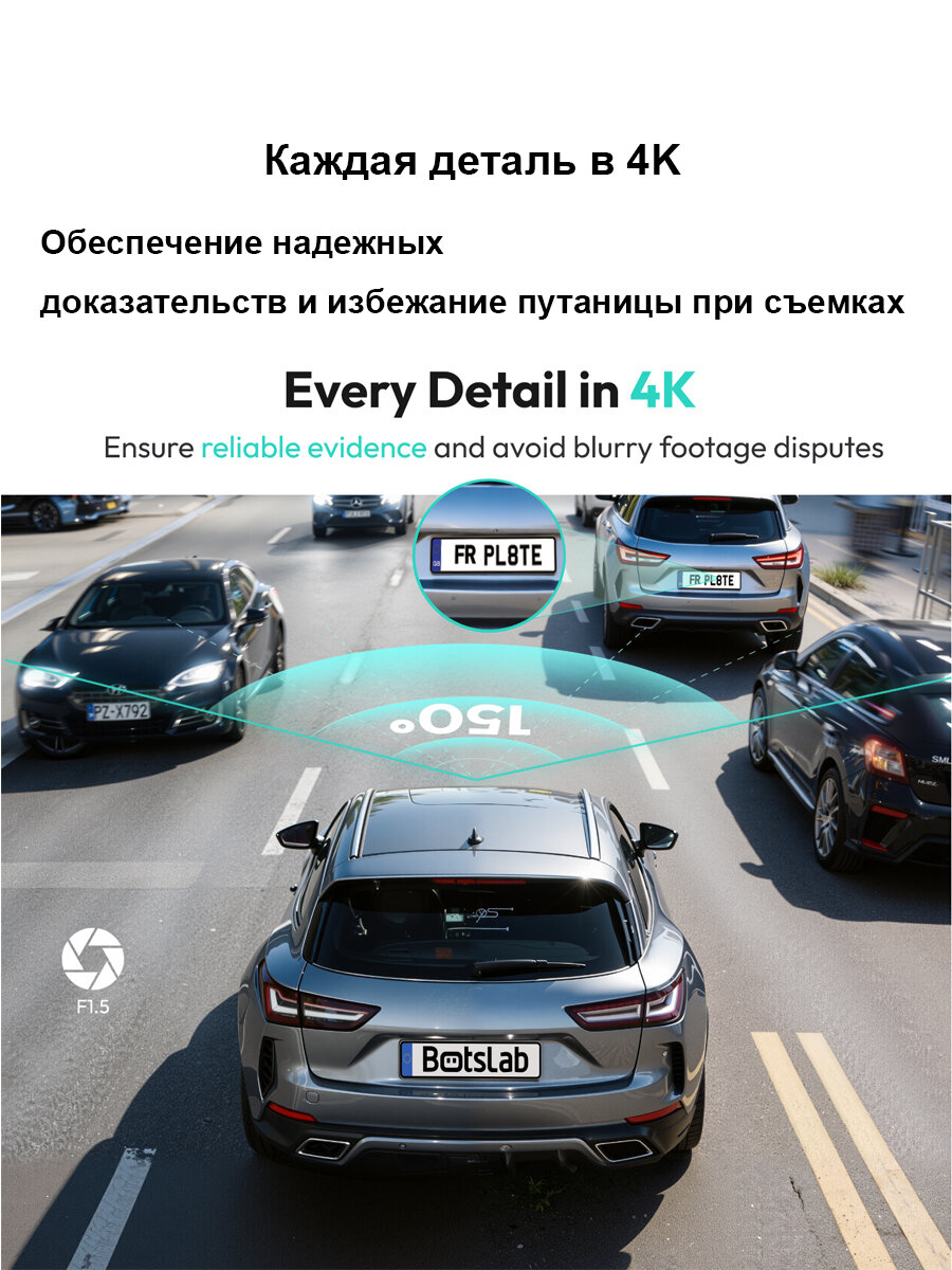 Видеорегистратор С 360 ° вращен камер ночн снима функц SONNY STARVIS 2, 4K 3840x2160, Wi-Fi, GPS, Botslab — фото 1