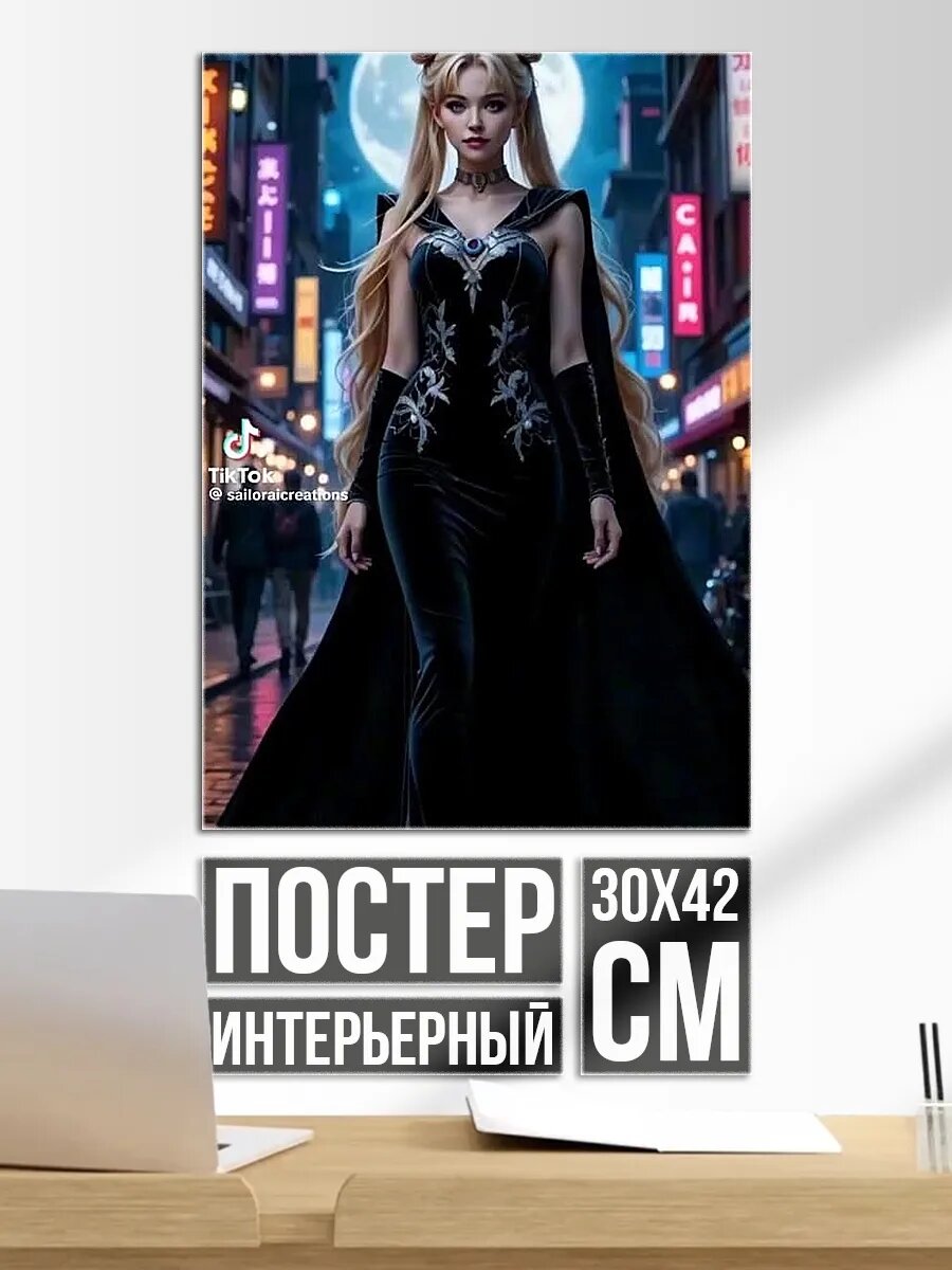 Плакат постер Сейлор Мун в городе