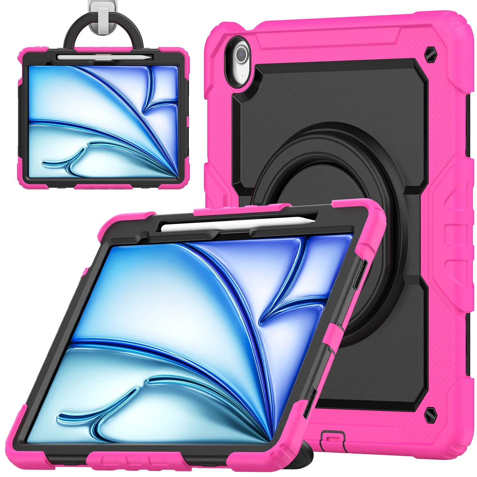 Чехол-подставка для iPad Air / Pro с ручкой iPad Air 13 2025 M3, Rose Red-Black PC