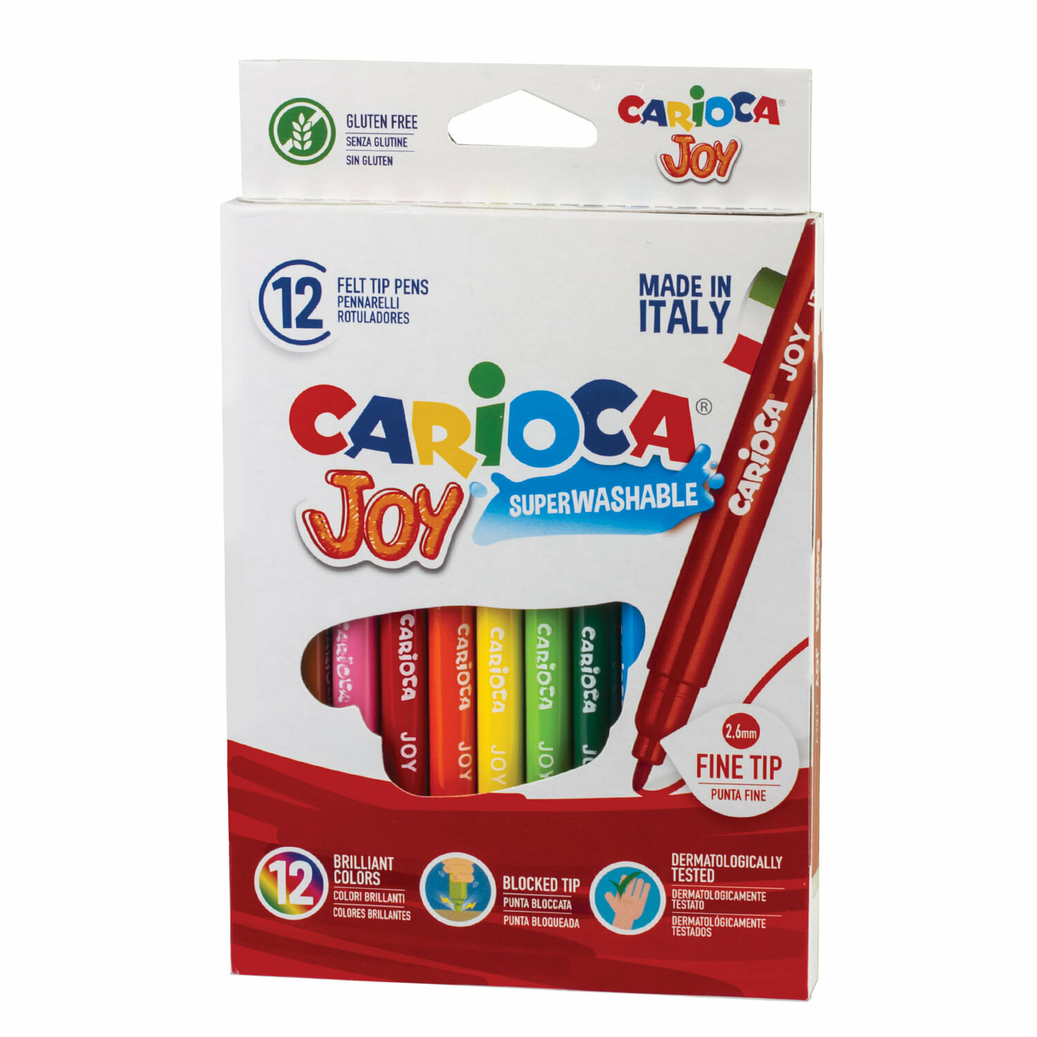 Фломастеры Carioca "Joy", 12 цветов, супер смываемые, вентилируемый колпачок (40614)