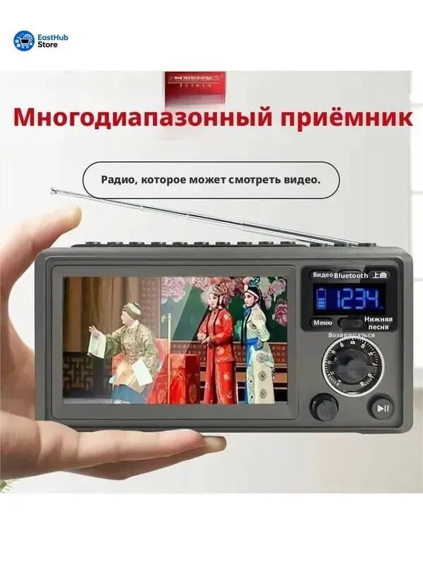 Портативный медиаплеер Nintaus E5 с HD-экраном, всеволновым радио (FM/AM/SW), Bluetooth, для пожилых людей и любителей уличных танцев (кaraoke).