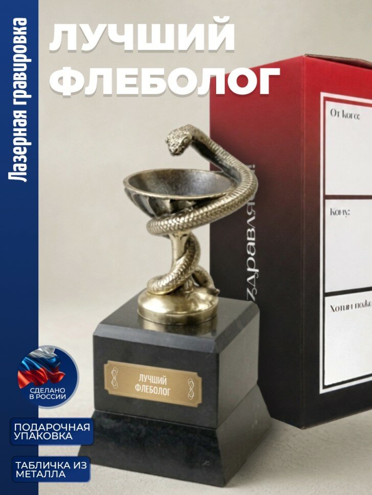 Кубок Врачу "Лучший флеболог" бронза, змеевик