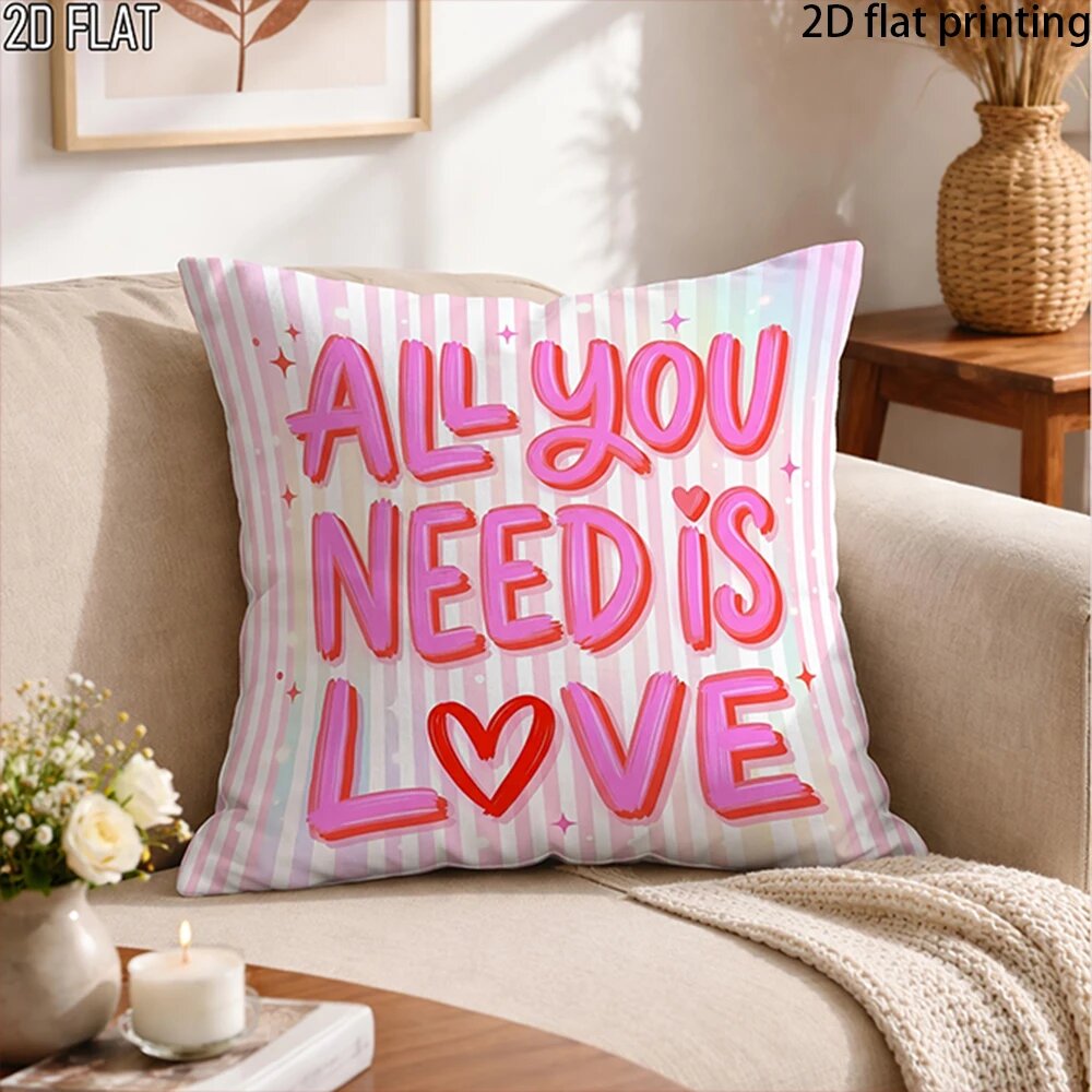 Наволочка декоративная "All You Need Is Love", 40x40 см, розово-белая