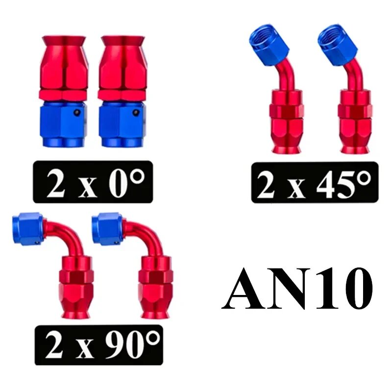 AN10 Комплект фитингов: 2x0°, 2x45°, 2x90°, синий/красный