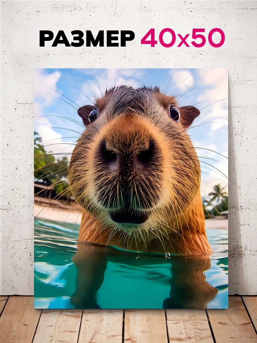 Картина интерьерная на холсте с принтом для дома Capybara Капибара в воде 40х50