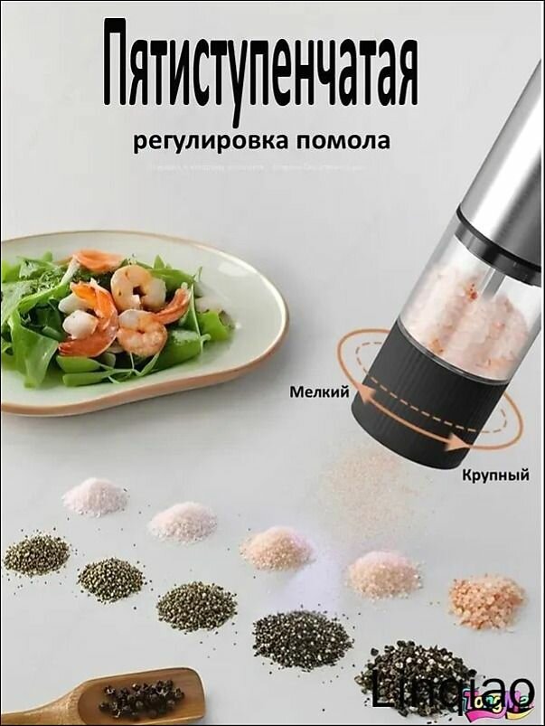 Электрическая мельница для перца и специй с керамическим жерновом, USB Type-C зарядка, регулировка помола, прозрачный контейнер USB-C зарядка керамические жернова регулировка степени помола