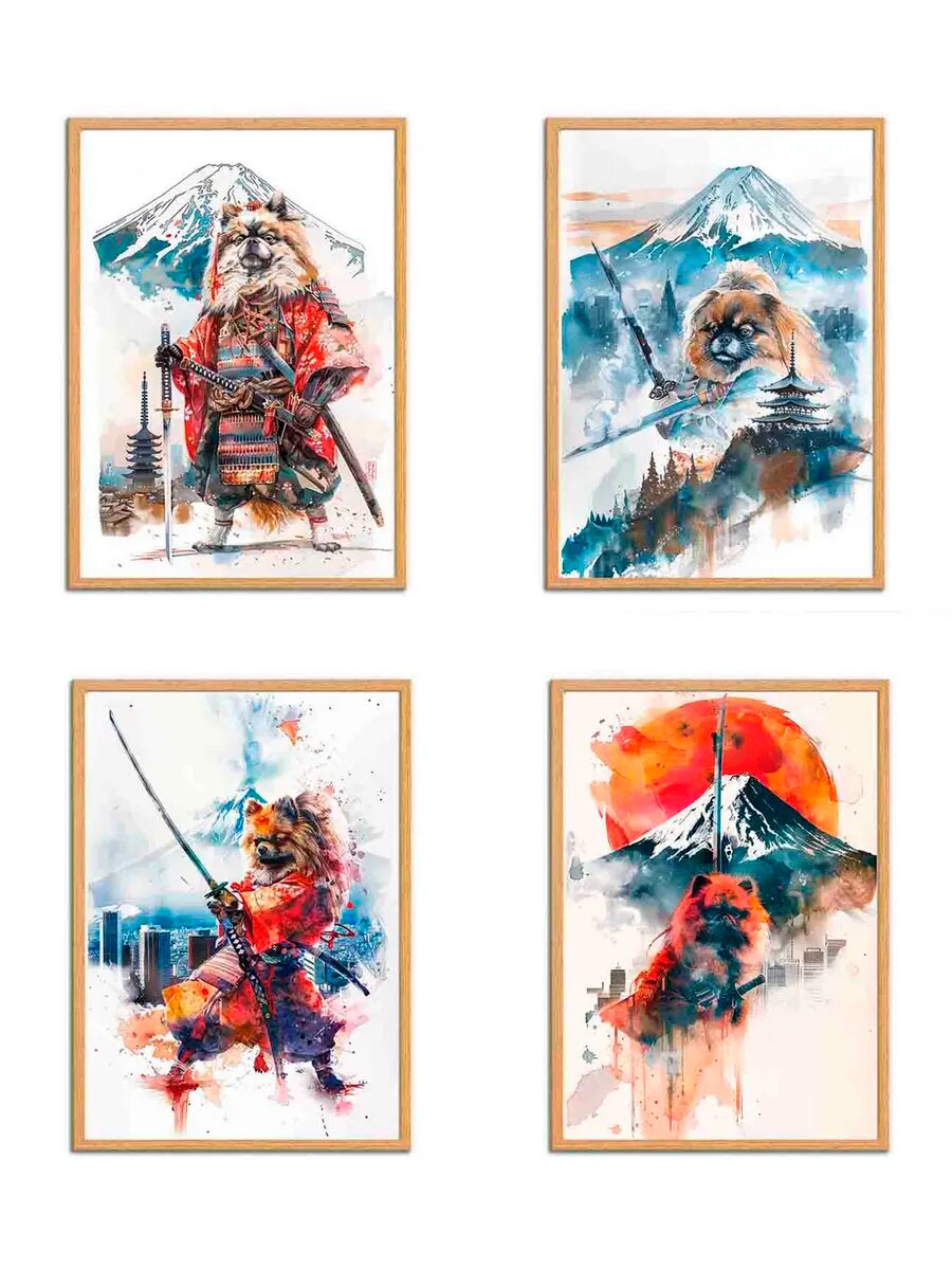 Пекинес Самурай, 4 Плаката, 30x21см