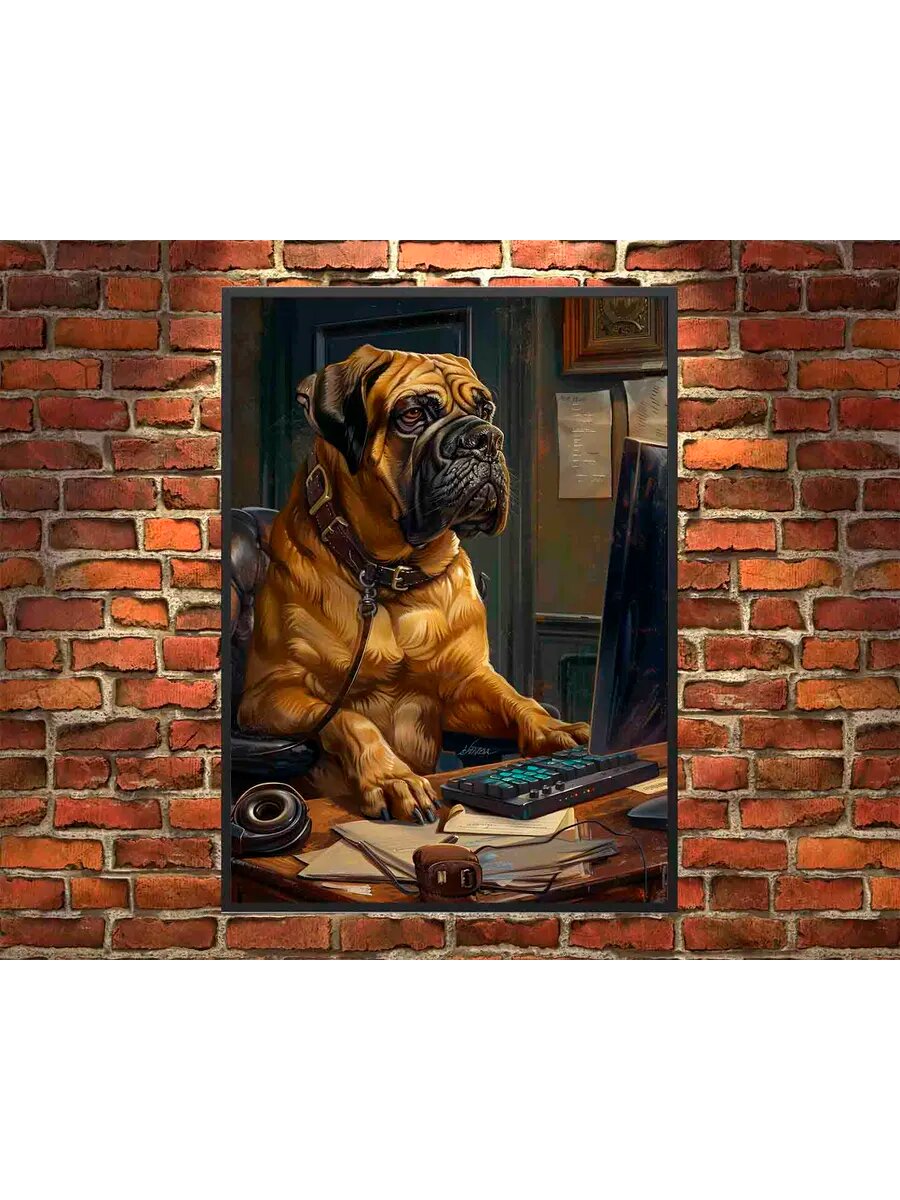 Английский Мастиф-собака-программист 2, Плакат 30x42см