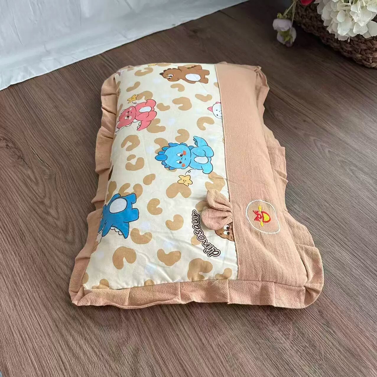 Кофе-цветная детская подушка с рисунком динозавра из куркумы, хлопок, 33x50 см