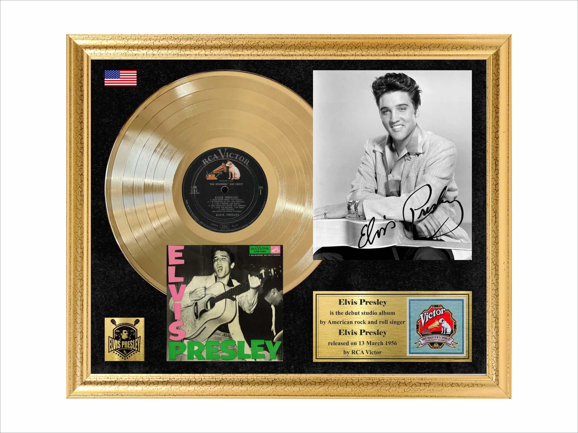 Elvis Presley 1956 золотой винил в рамке с автографом
