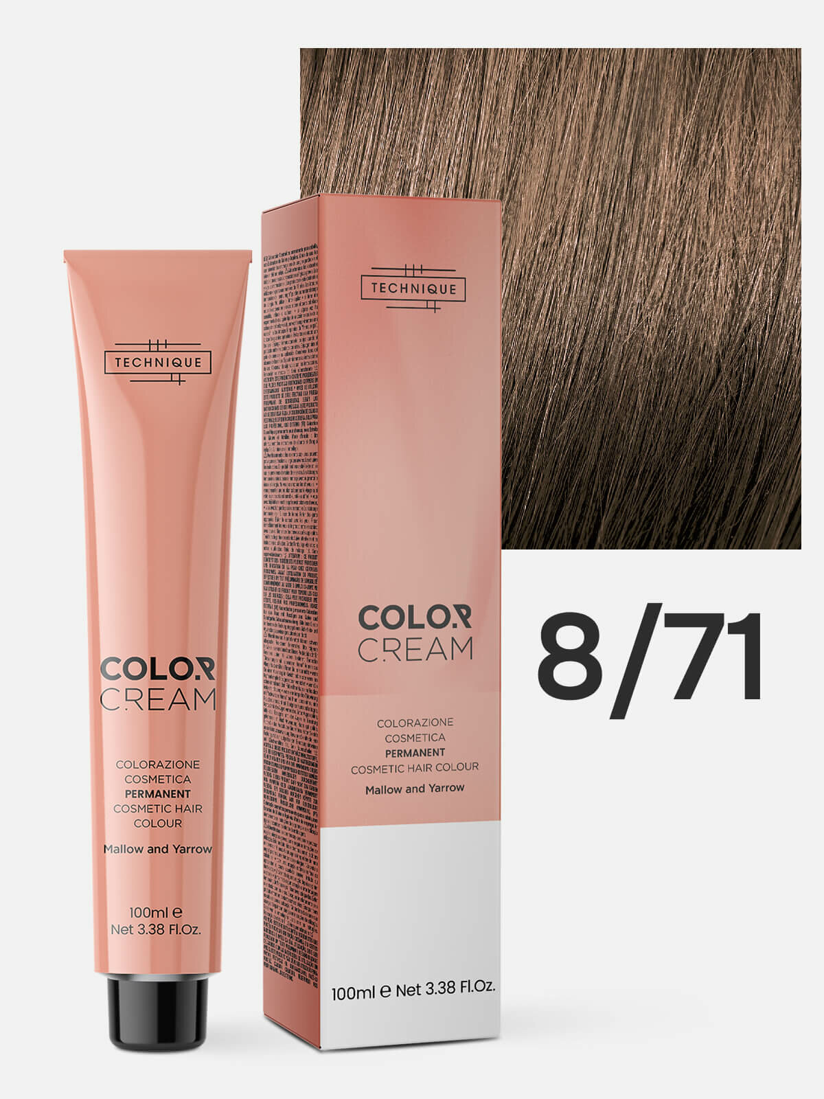 Крем - краска для волос профессиональная Technique Color Cream Permanent Cosmetic Hair Colour 8.71 Светлый русый Коричнево-пепельный, 100 мл