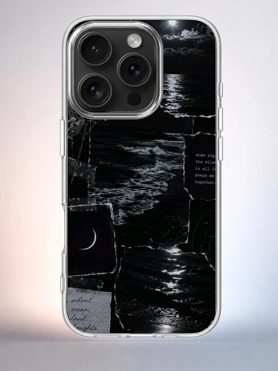 Чехол iPhone 15 Pro тёмный океан силиконовый прозрачный