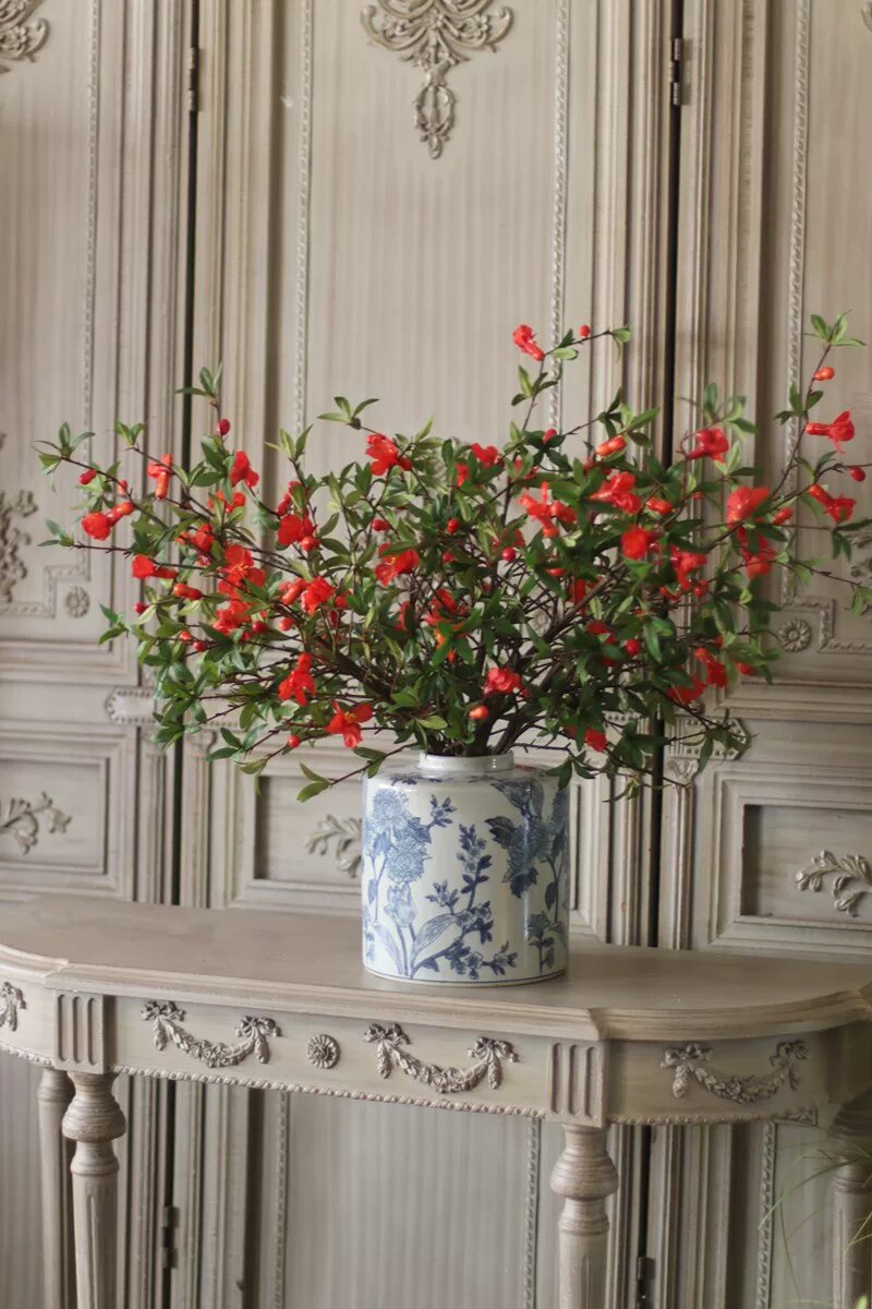 Ваза с фениксом и шестью искусственными ветками граната, традиционная керамика