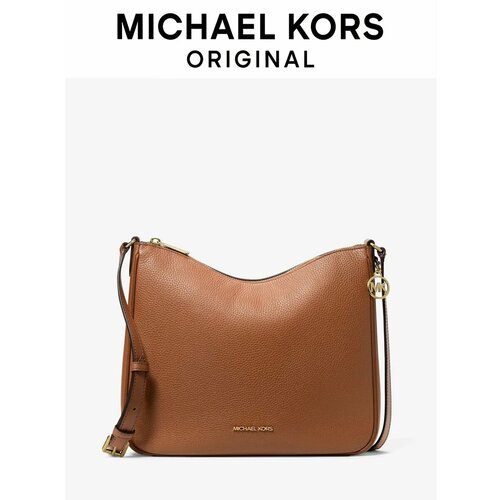 фото Сумка мессенджер michael kors nayla medium pebbled leather messenger bag, фактура зернистая, светло-коричневый