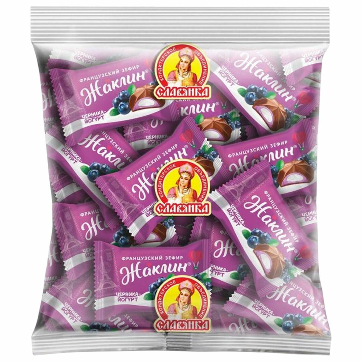 Конфеты глазированные Славянка "Жаклин", французский зефир со вкусом черника-йогурт, 1000г (30831), 1шт.