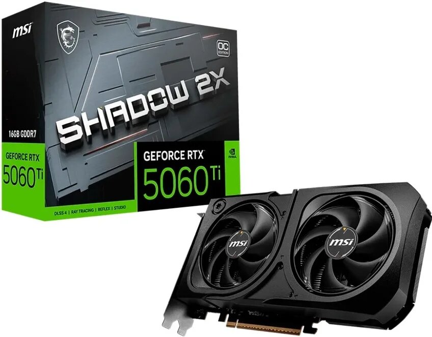 Видеокарта MSI GeForce RTX 5060 Ti SHADOW 2X OC PLUS, 16 ГБ