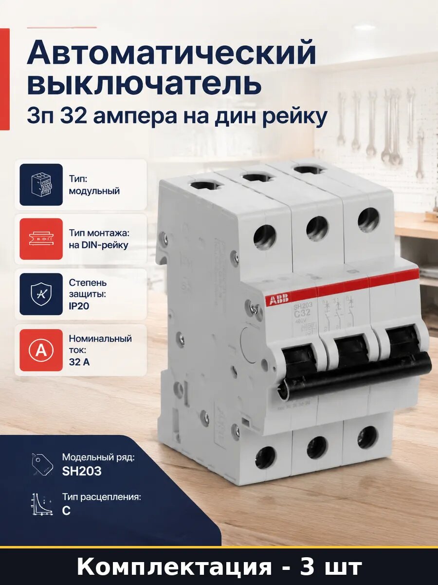 Выключатель автоматический 32а 3p C 6kA sh203 3 штуки