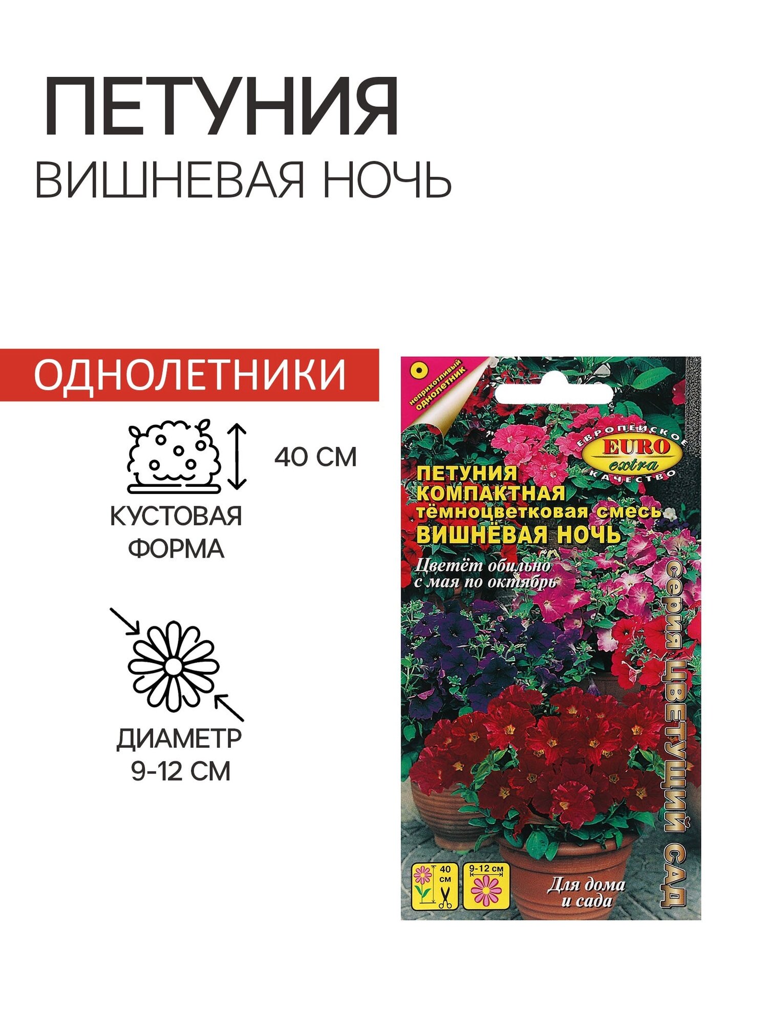 Семена цветов Петуния Вишневая ночь. 5 упаковок