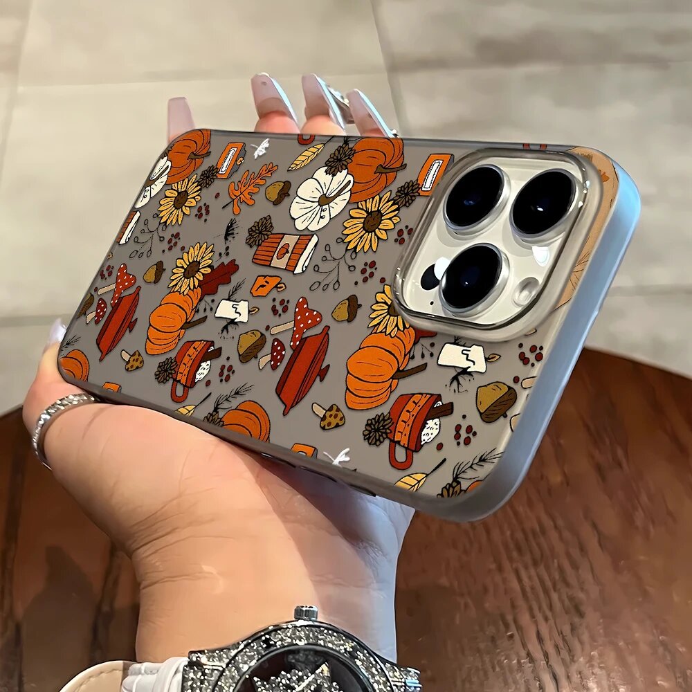 Осенний чехол для телефона с тыквенным узором для iPhone 17, 15 Серый, Grey, For iphone 17 ProMax