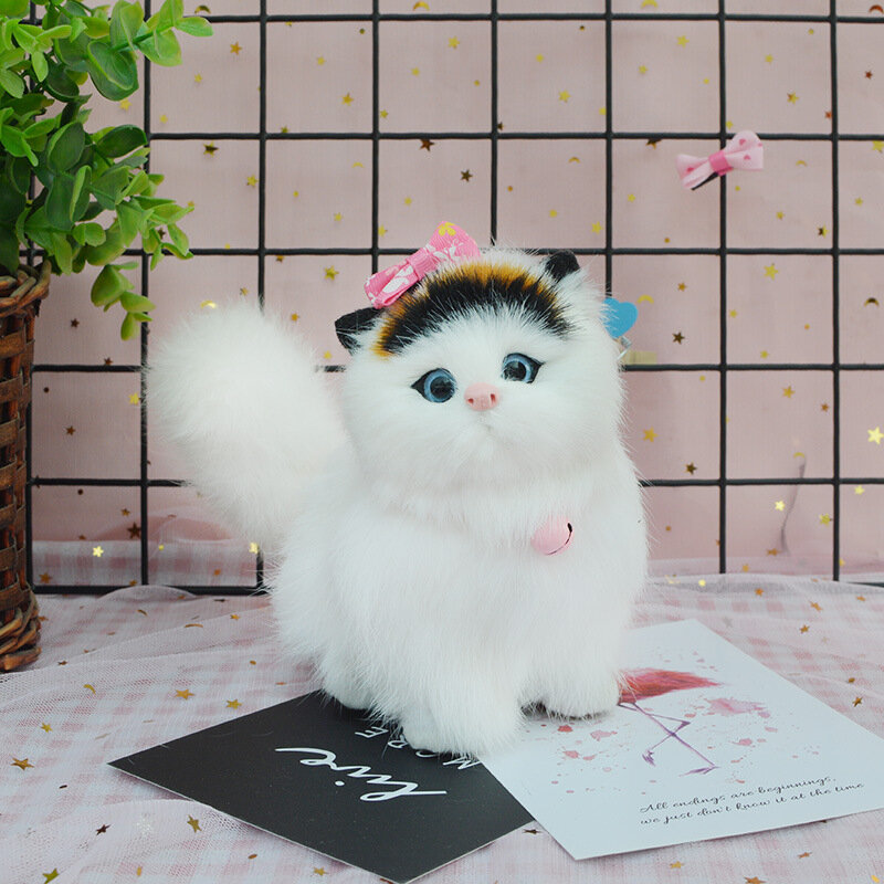 Плюшевая игрушка-кошка с черной головой из натурального меха, мягкая и уютная, идеальный подарок для одноклассников и